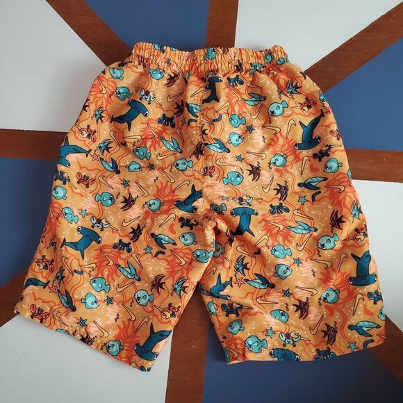 Nike Swim Trunks Boys Large L Orange Blue‎ Sealife Brief liner Drawstring Pullon - Picture 2 of 8
